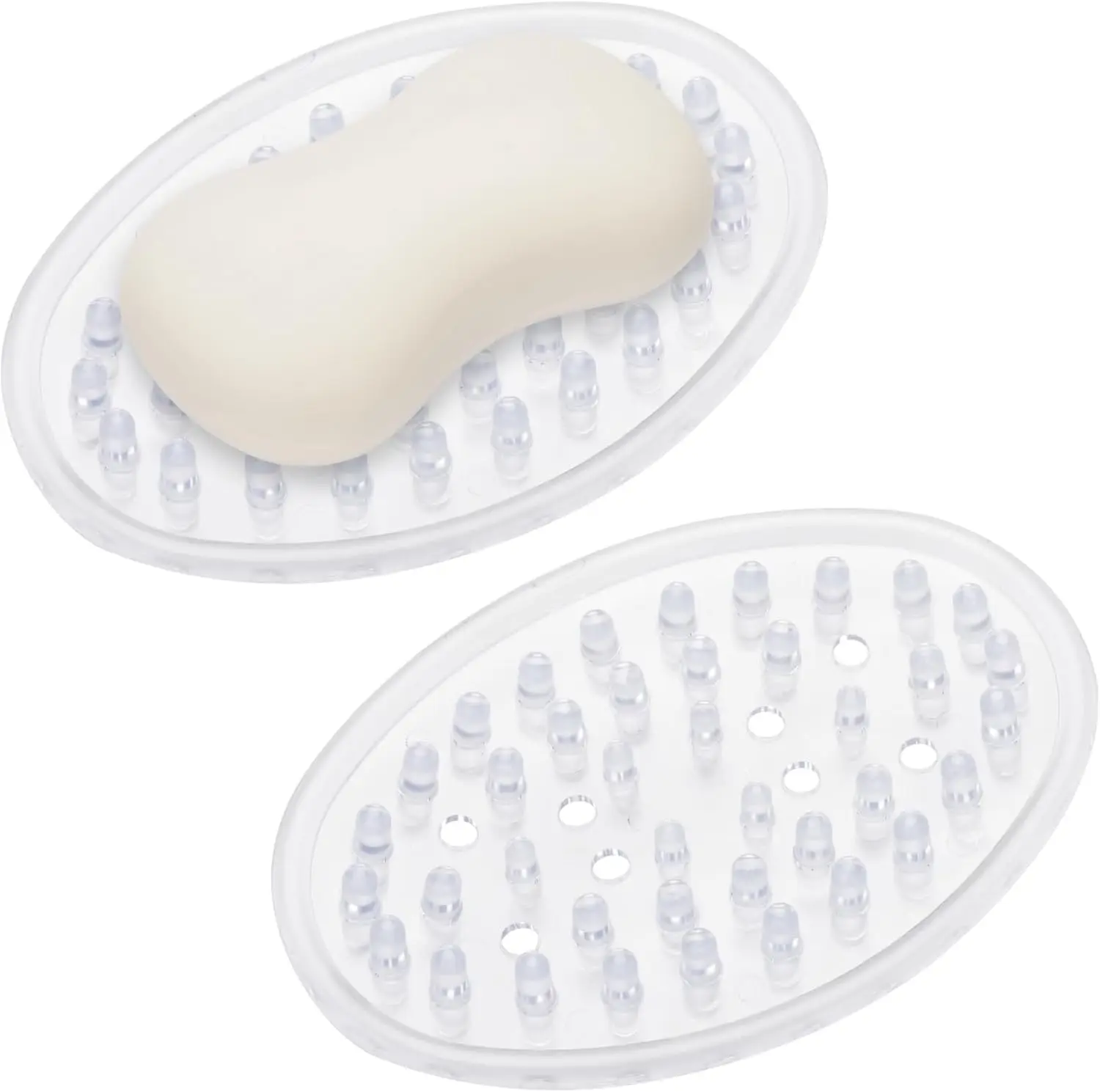 

Clear Plastic Soap Dish with Holes, Self-Draining Tray for Bathroom or Kitchen Counter