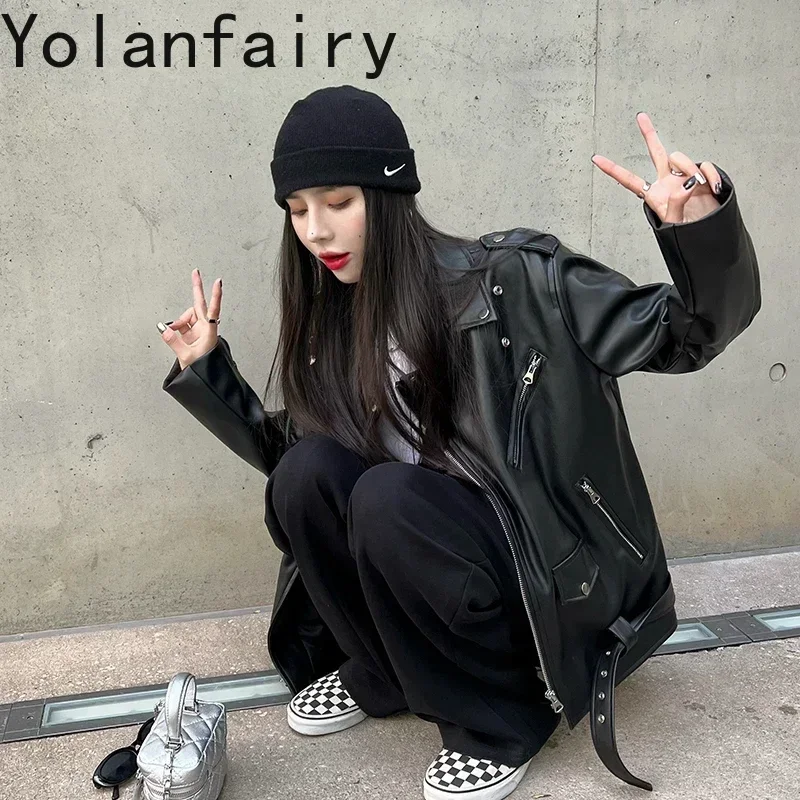 YOLANFAIRY Moda Giacca di pelle coreana Abbigliamento donna Cappotti e giacche in pelle PU Cappotto di pelle donna Chaqueta Mujer Zm1482