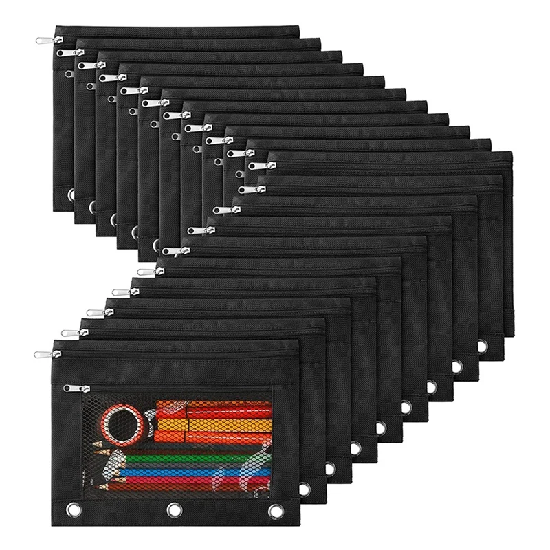 

20 шт., сумка для файлов с двойной молнией для 3 кольцевых переплетов, пенал на молнии, сумка с 2 карманами, сетчатая сумка для переплета окна A