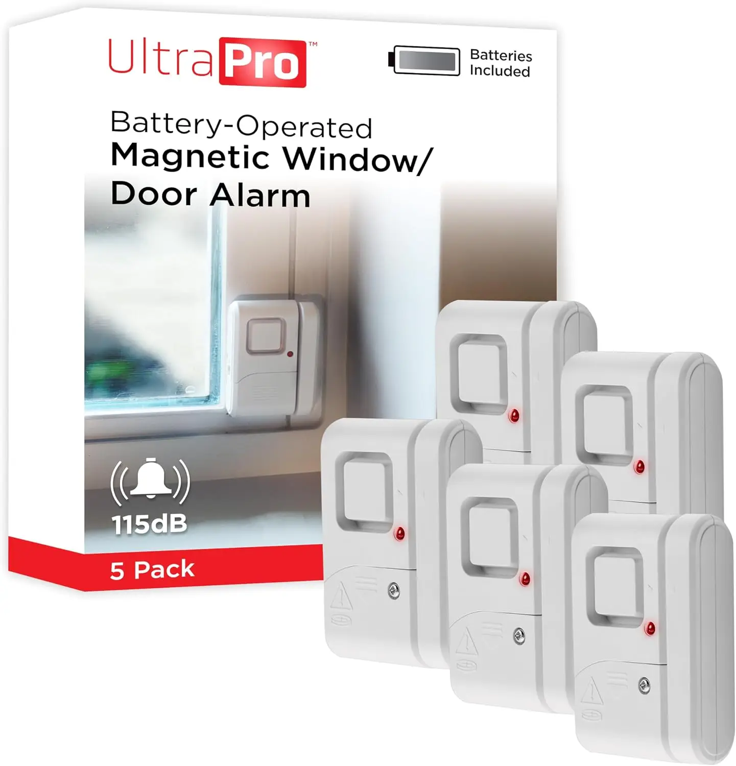 

5-Pack Door & Window Alarms, 120dB Siren, DIY Security, Wireless, Easy Install, Home/Garage/Apartment