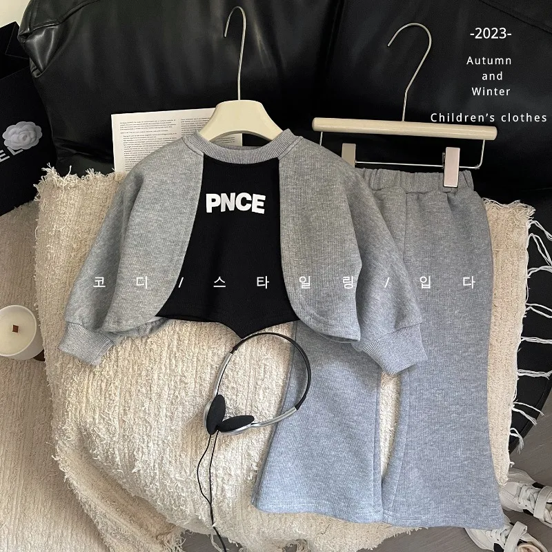 Girls Sets Autumn Winter New Knitted Sweatshirt Tops+Pants Two Piece Set Little Girl Kids Fashion Set Children Clothing Suits