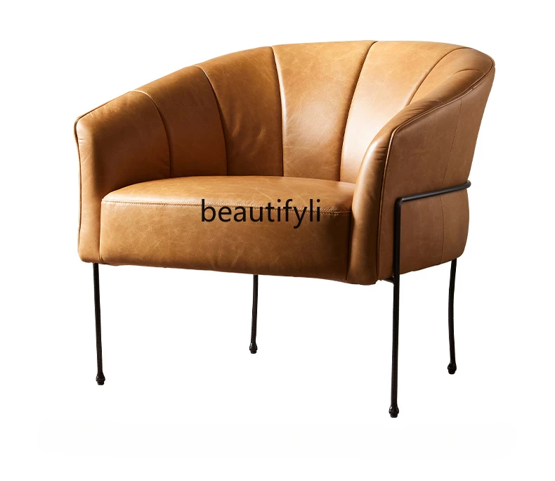 Leather leisure chair living room first layer cowhide single sofa retro style recliner sofa