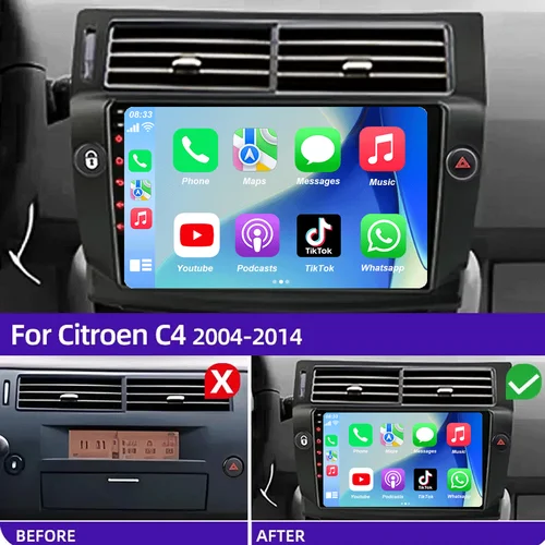 Imagen 2 del producto Radio de coche 2 Din Android 15 para Citroen C4 c-triomphe Quatre 2004-2014 reproductor de vídeo Multimedia GPS Carplay unidad principal estéreo automática