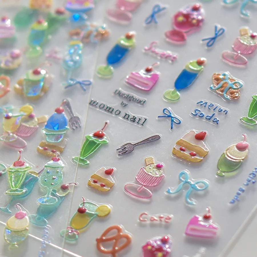 High Quality Flash Colorful Ice Cream Cake Cold Drink Pudding Jelly Nail Stickers Nail Art Decal Design Manicure Tool T-4405