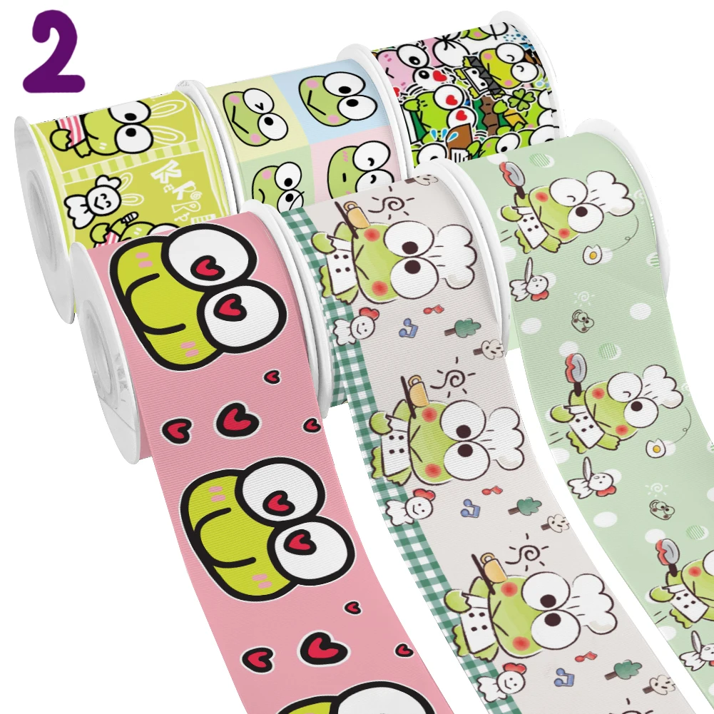 Japanese Cartoon Big Eye Kero Kero Keroppi Design Printed Grosgrain Satin Ribbon for Gift Wrapping Hair Bow 50 Yards