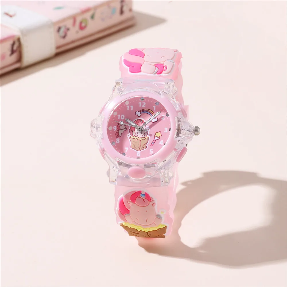 

4-цветные детские часы с мультяшной вспышкой единорога для девочек, студенческие часы, наручные часы