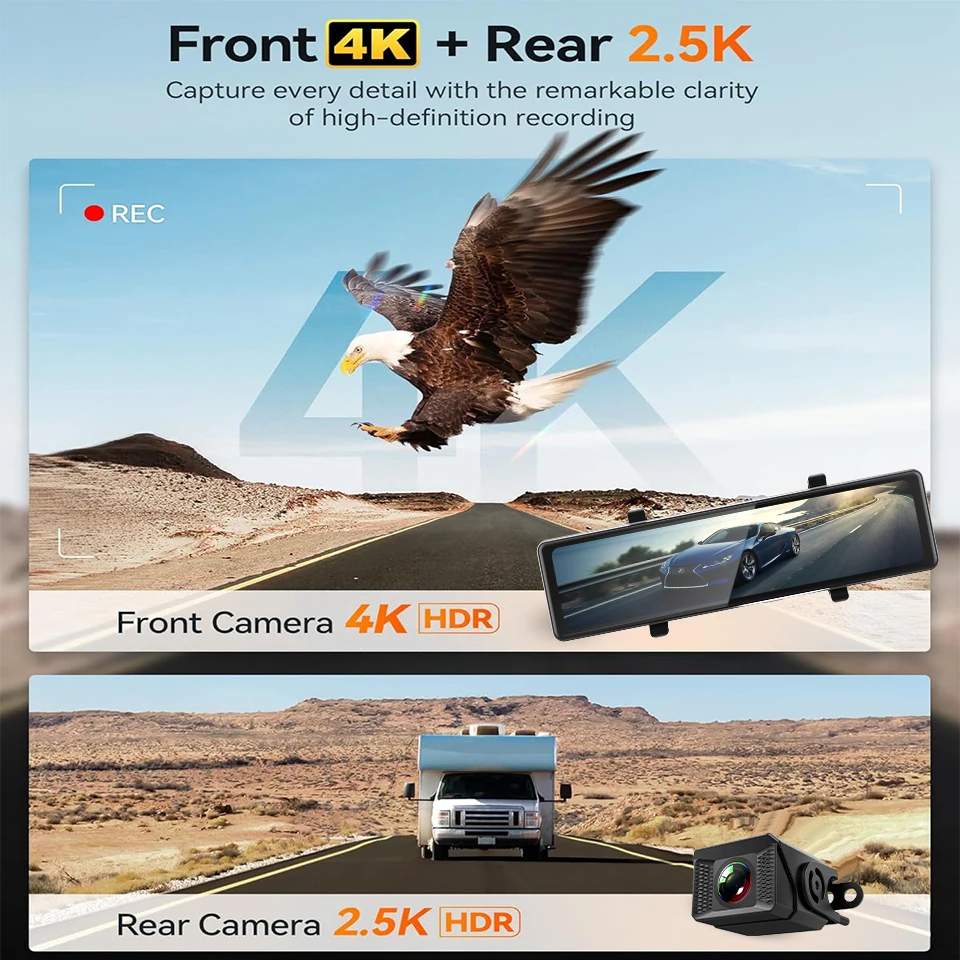 4K Mirror Driving Recorder WiFi Smart Rearview Mirror Optional 2.5K Rear Camera Support GPS Parking Mode Car DVR for Car Truck