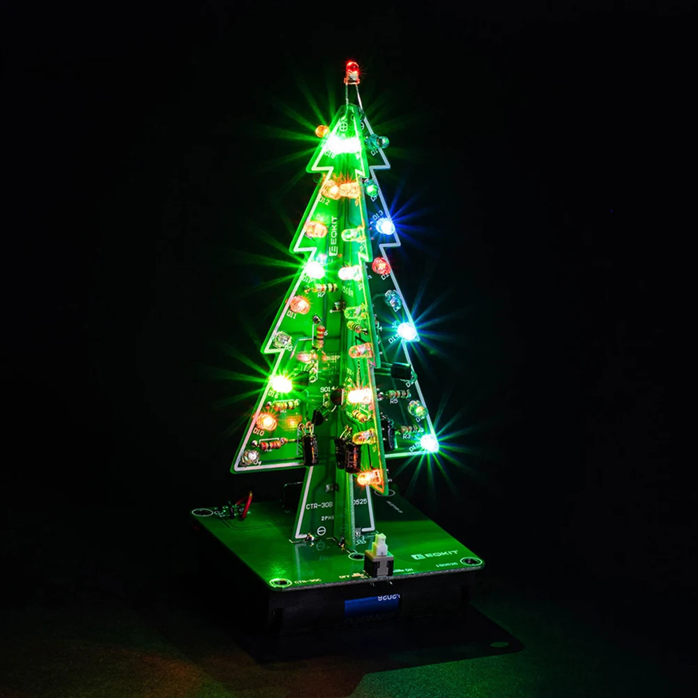 DIY 3D Christmas Tree 3 PCB Soldering Practice Kit Battery/USB Powered Electronic Exercise Kit Easy Installation for DIY Lovers