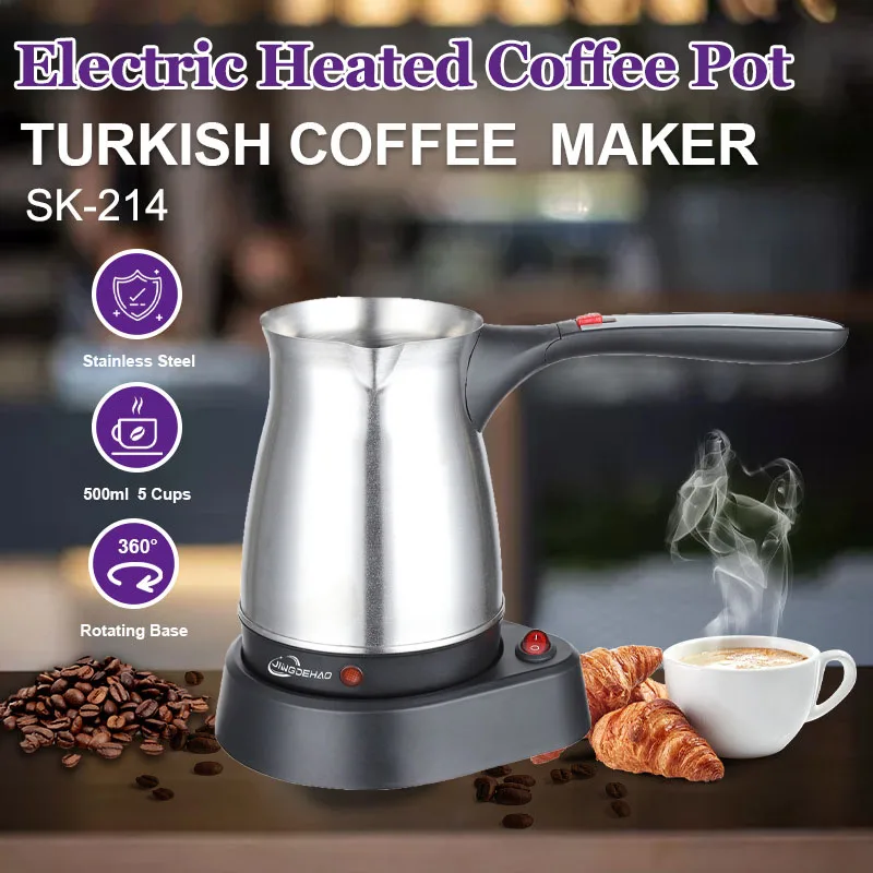 

220V 0.5L Electric Heated Turkish Coffee Pot Household Small Hand Brew Kettle Portable Travel Coffee Maker Make Tea Milk Espress