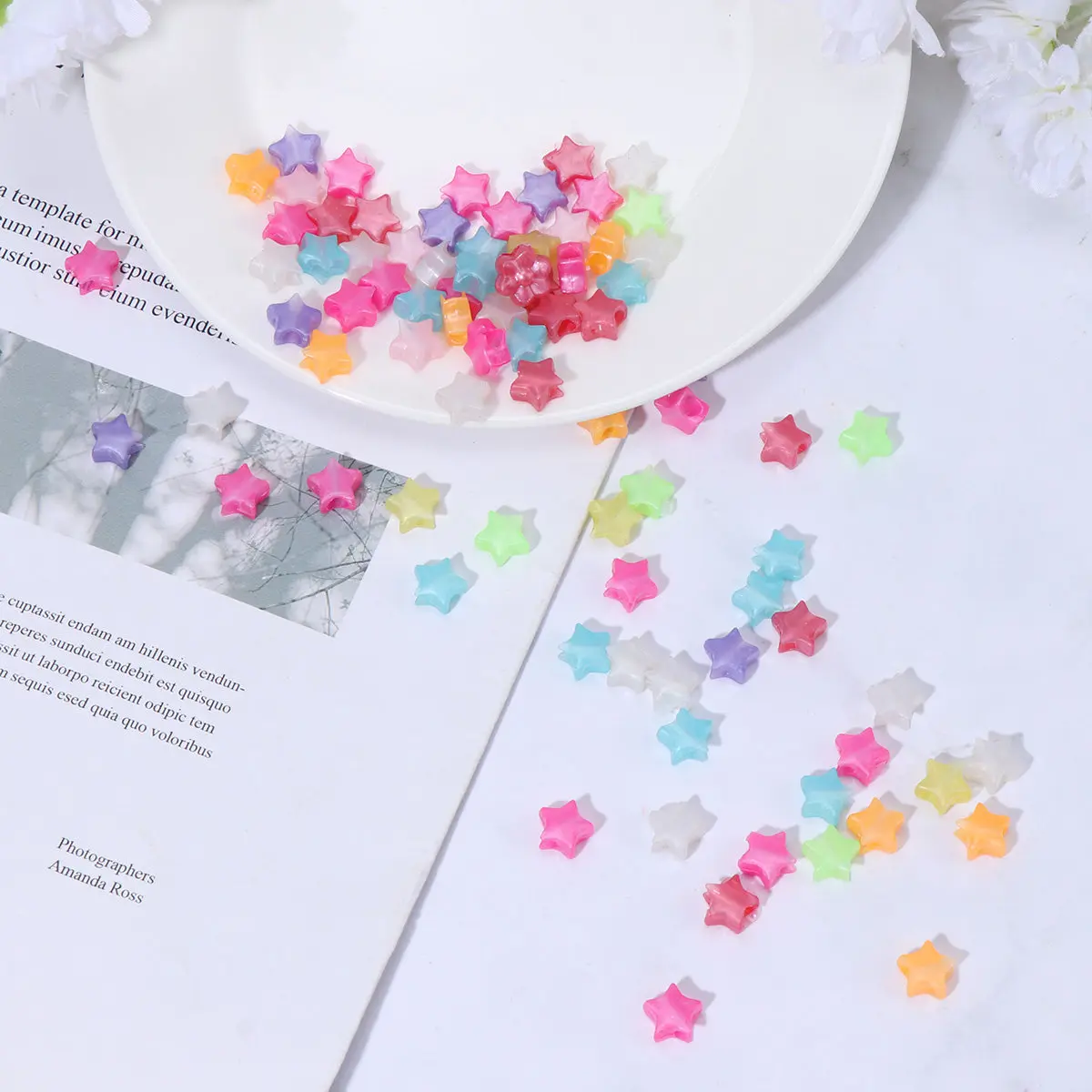 

200 шт. бусин для украшений своими руками, в форме звезды, разноцветные, для браслетов, креативные, пятиконечные