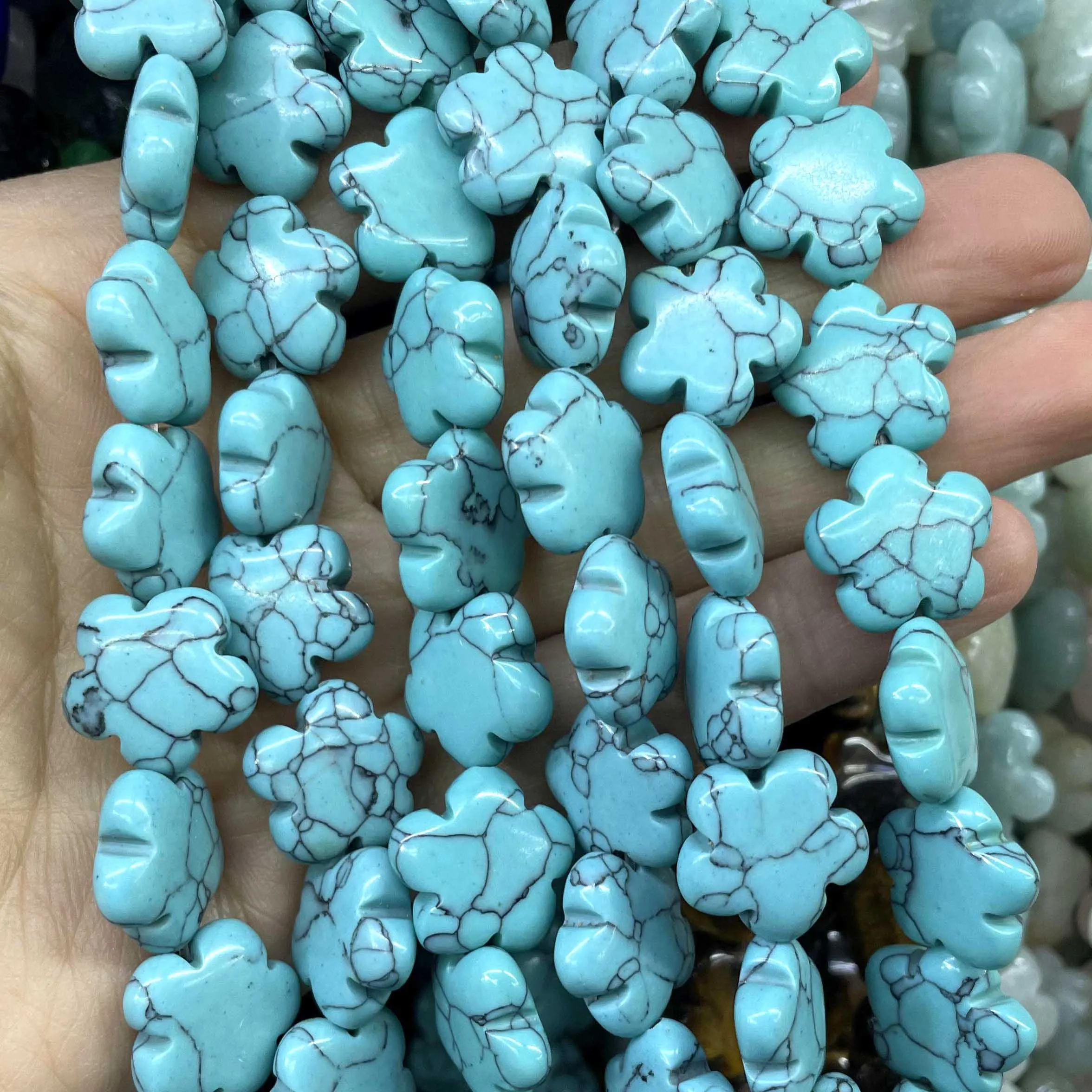 Natural Stone Plum Blossom Shape Agates Turquoises Quartz Spacer Beads For Jewelry Making Diy Bracelet Necklace 16MM 20MM