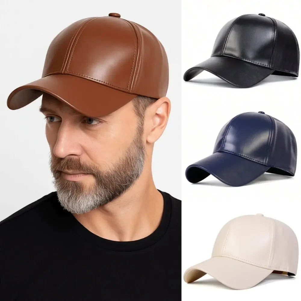 

Retro Fashion PU Solid Baseball Cap Dad Hat Adjustable Warm Leather Cap Sunscreen Hat Casual Caps Hip Hop Snapback Hat Men