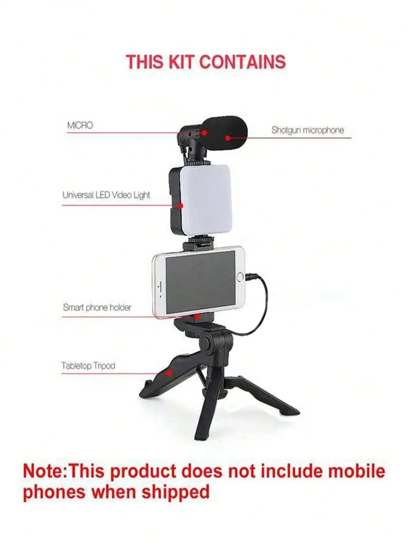 Mobile Phone Microphone Light Kit Portable Mobile Phone Tripod Fill Light Microphone Kit