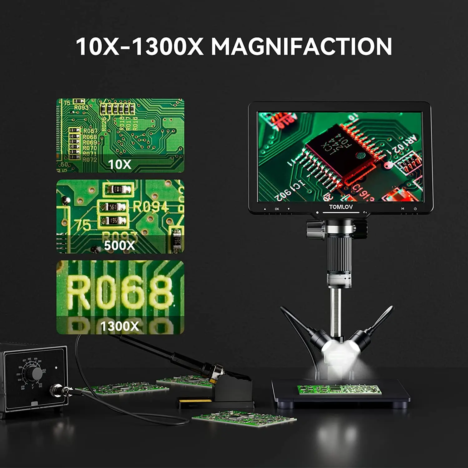 Imagem -02 - Microscópio Digital Tomlov com Polarizador Hdmi Solda Eletrônica Coin View Reparação 10 Tela Ips 1300x Dm501