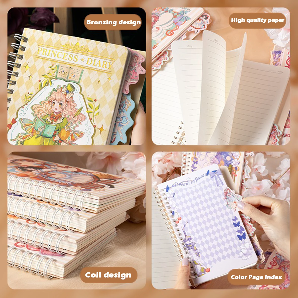 A5 Coil Book Bronzing Cover Anime Characters Kawaii Journal Notebook Writing Pads Korean Stationery for Students School Supplies