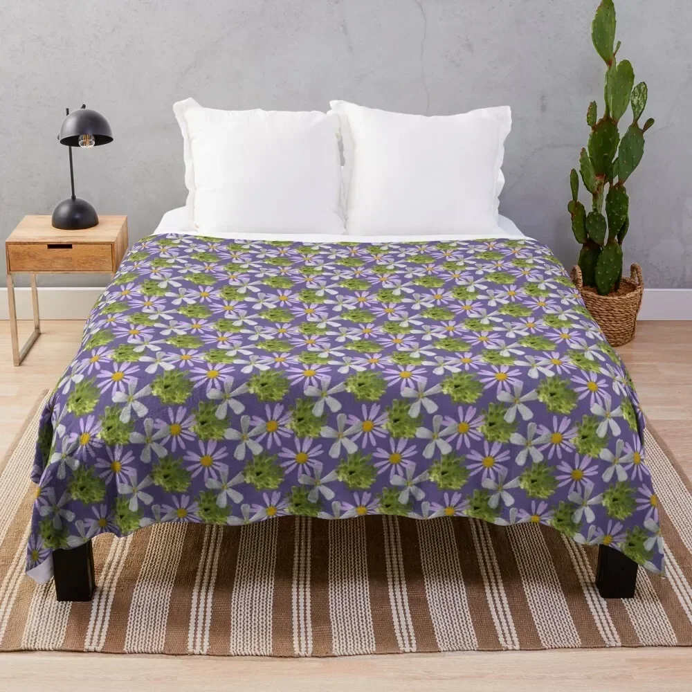 

Green, White and Violet Wildflowers Throw Blanket Cozy Warm Blanket for Bed Room Decor