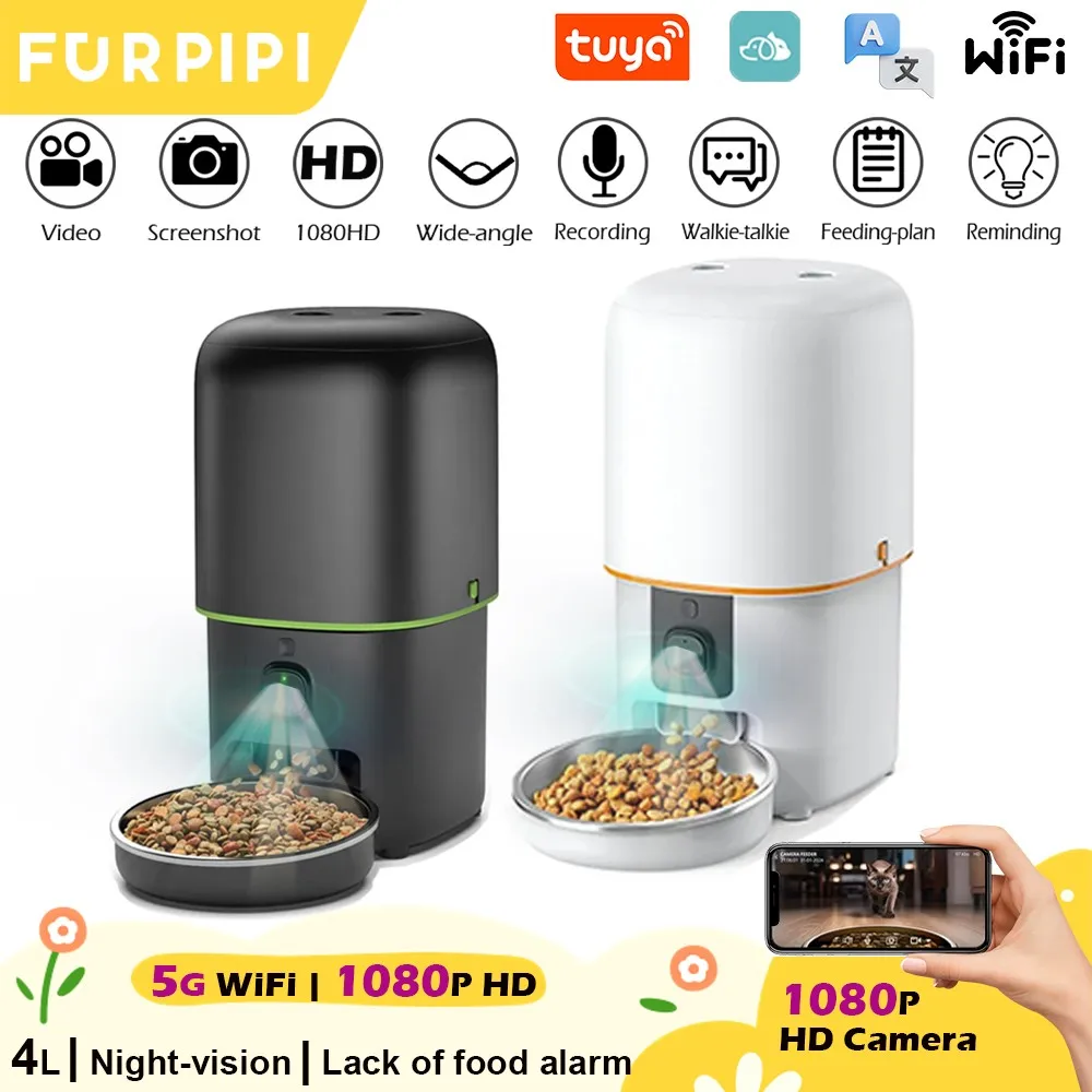 Automatic Cat Feeder Camera Pet Smart Cat Food Kibble Dispenser Remote Control WiFi Button Auto Feeder For Cats Dog Accessories