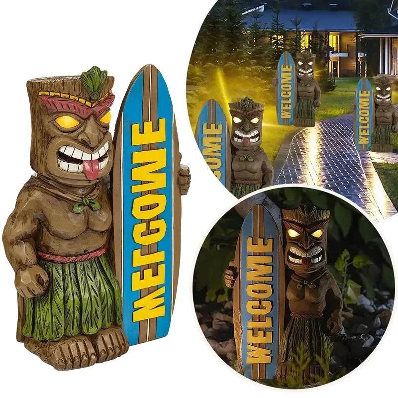 

Tiki Welcome Surfboard Statues Indoor & Outdoor Home Decor Garden Figurines Porch Crafts Backyard Patio Resin Lawn Ornaments