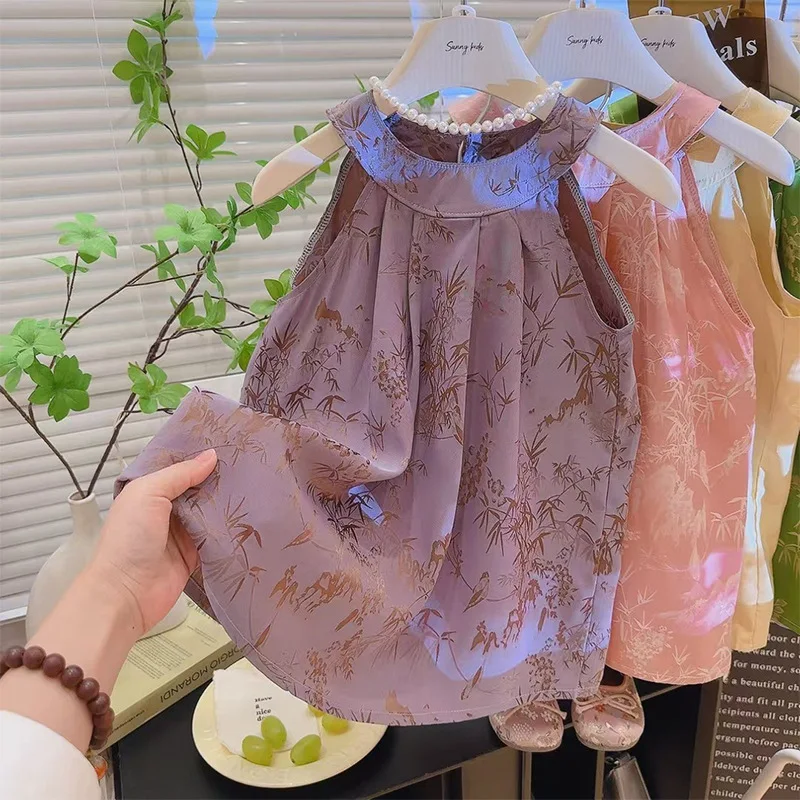 

2026 Summer New Design Sense Colorful Printed Vest Skirt for Baby Girls Cute Floral Skirt for Children