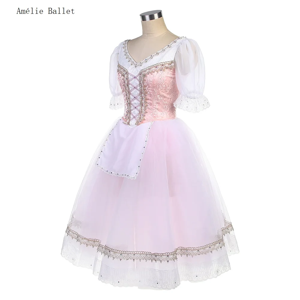 B24023 Customized Short Sleeves Pink Professional Ballet Tutu Girls & Women Performance or Competition Romantic Ballet Tutu