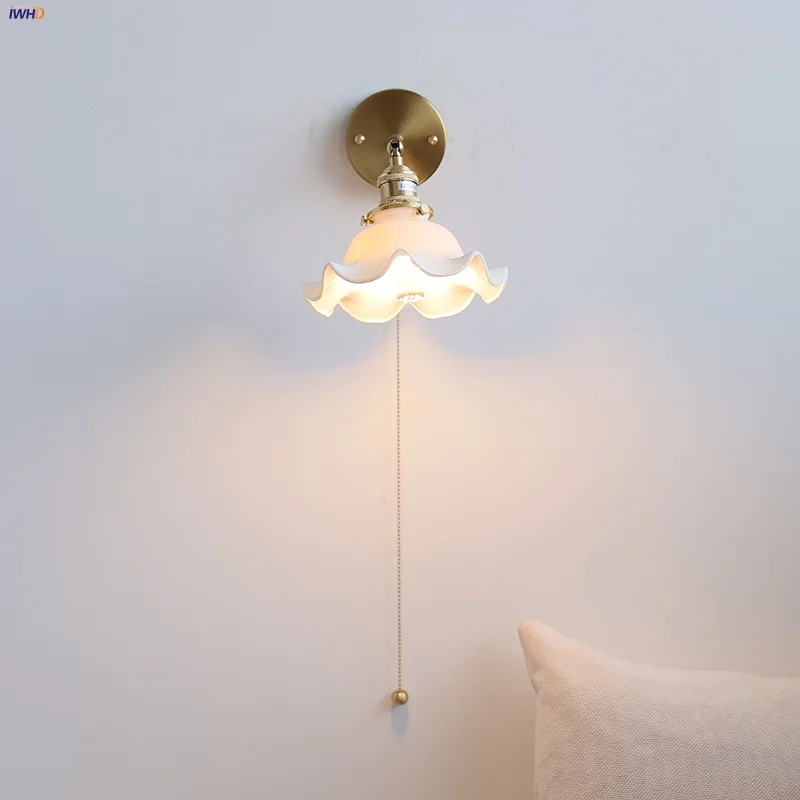 

IWHD Up Down Rotate LED Wall Lights Pull Chain Switch Bathroom Mirror Light Fixture White Ceramic Bedroom Bedside Lamp Wandlamp