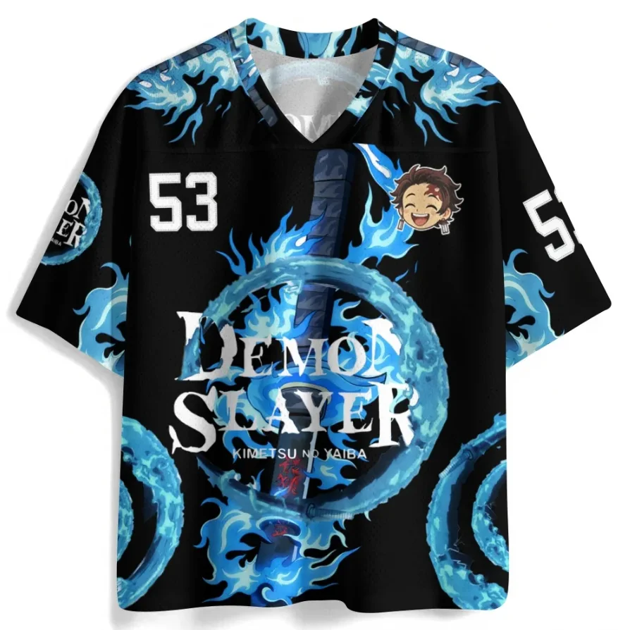 Demon Slayer Printed Mesh Sports Speed Drying V-neck Anime Stove Door Charcoal Jiro Water Breathing Pattern Sports T-shirt