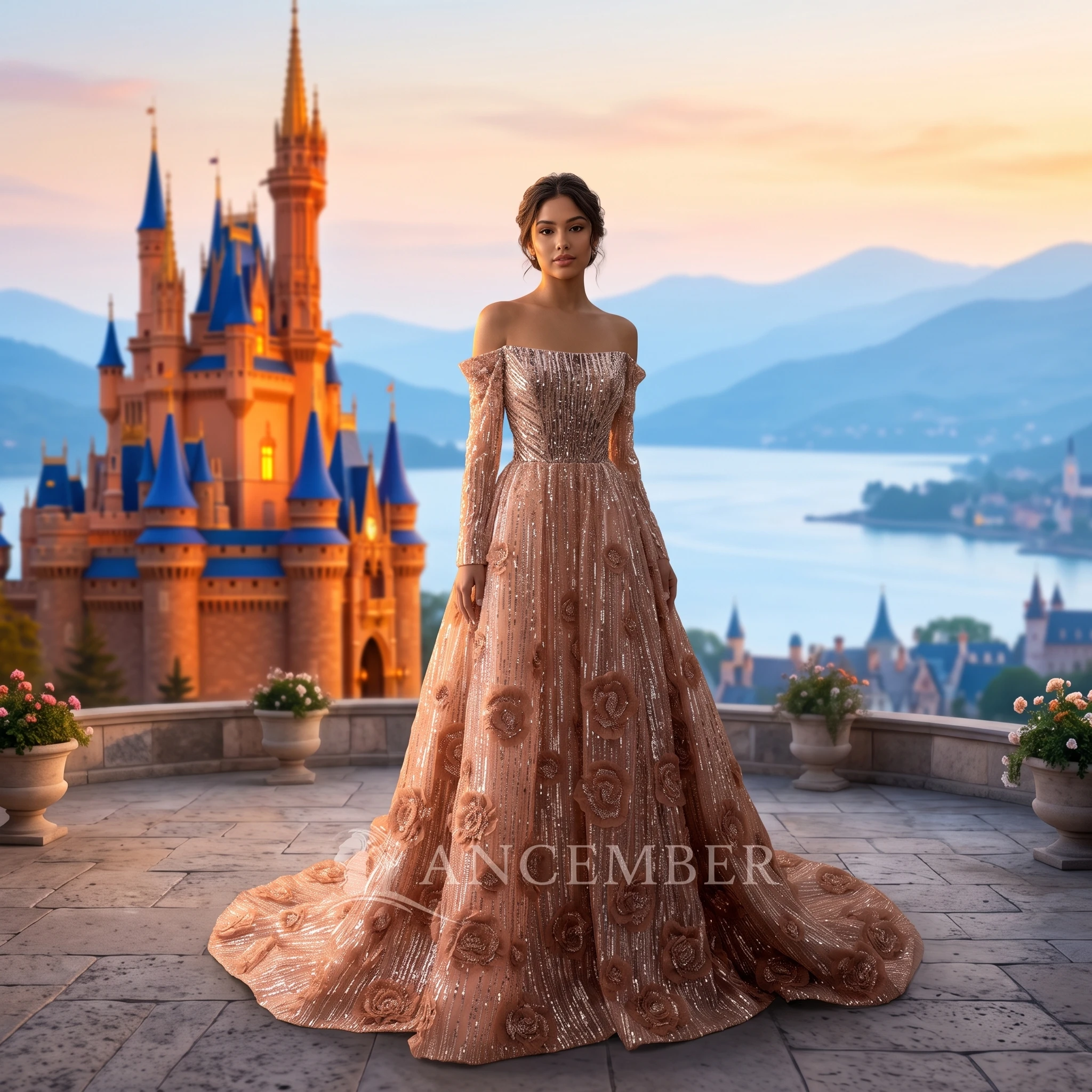 Vintage V-Neck Pink Long Sleeve Quinceanera Dresses Sequined Lace A-line Sweet 15 Dress Customize vestidos de 15 quinceañeras