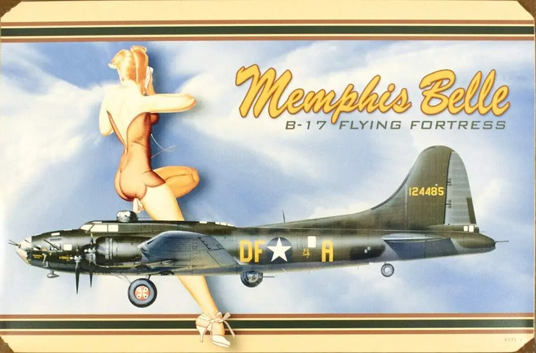 

U.S. Ww2 Vintage Metal Sign: B-17 Memphis Belle Vintage Tin Sign Bar Pub Home Metal Poster Wall Art Decor Tin Sign 8X12 Inch