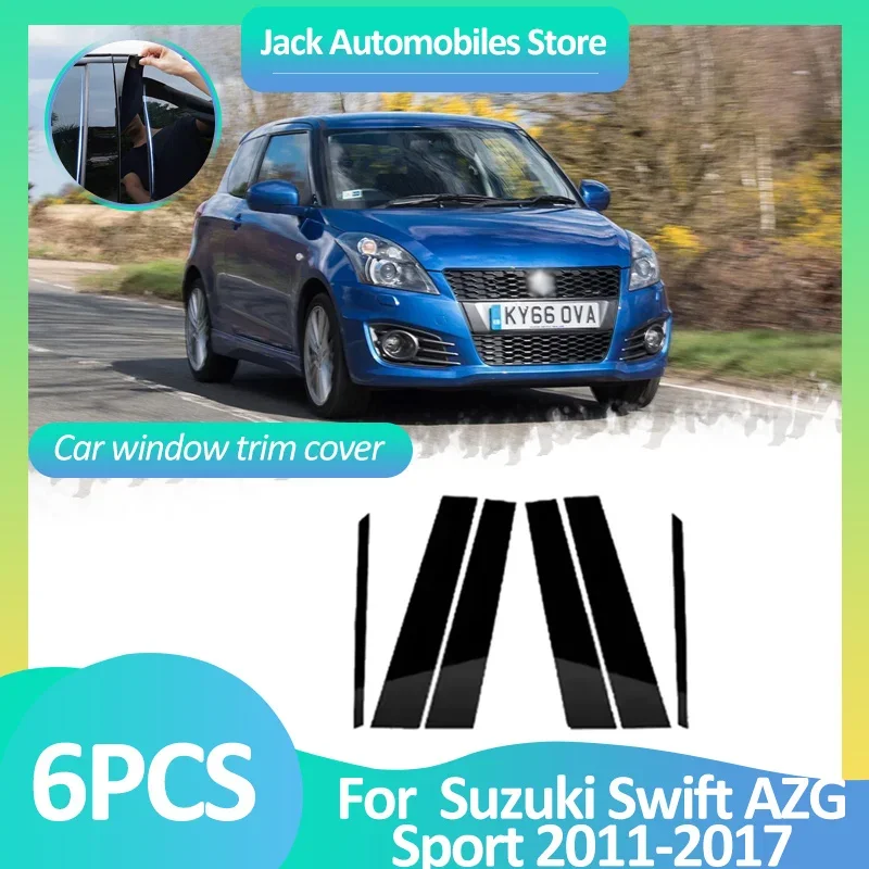 Car Window Cover For Suzuki Swift AZG Sport 2011~2017 Pillar Posts Sticker Black Carbon Fiber Silver B C Column Door Accessories