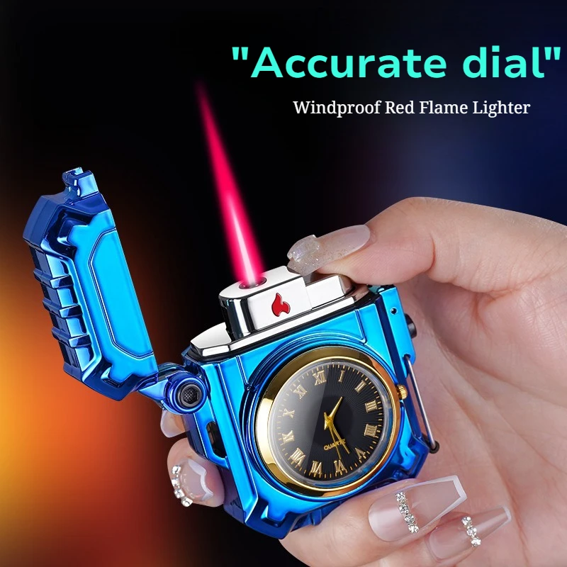 Metal Multifunctional Dial Clock Windproof Red Flame Lighter Plastic Straight Forward Creative Fashionable Men's Gift Lighter