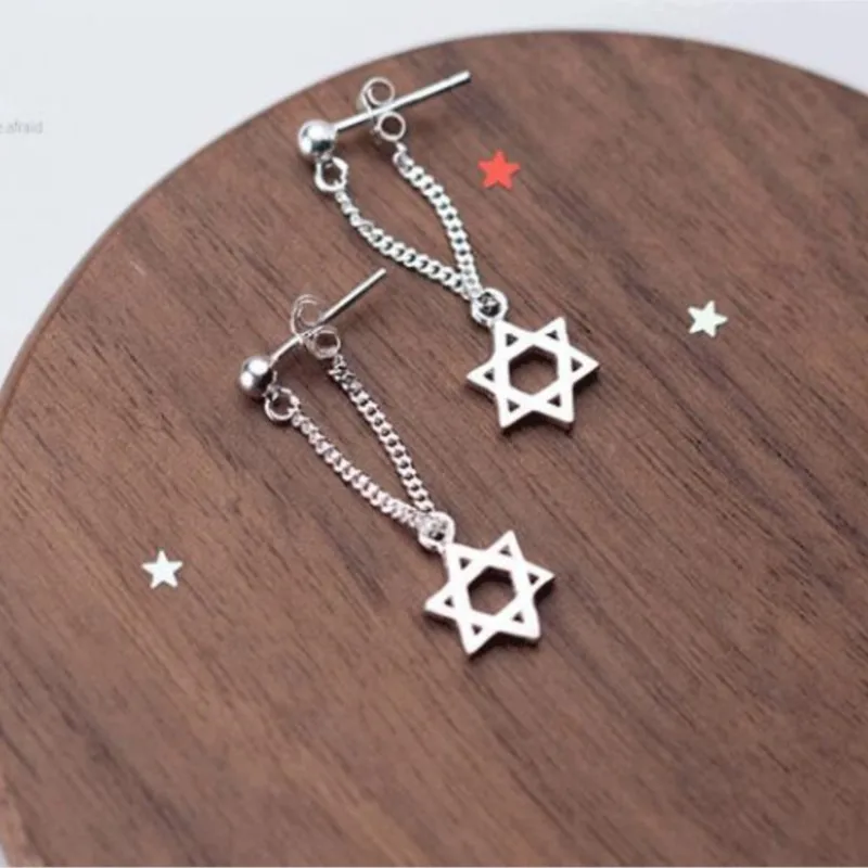 Pendientes de Plata de Ley 925 con Estrella de Seis Puntas, Diseño Moderno y Elegante, E301