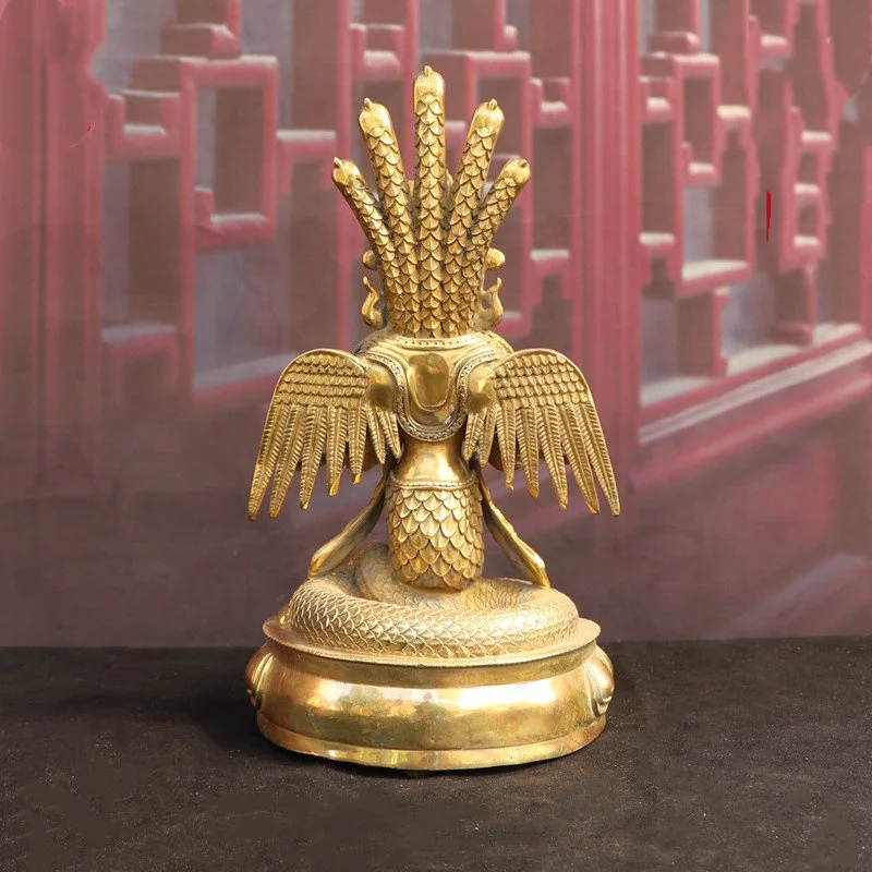 Antique Pure Copper Dragon Tree Bodhisattva Buddha Statue Esoteric Tibetan Buddhism Home Offering Desktop Ornament