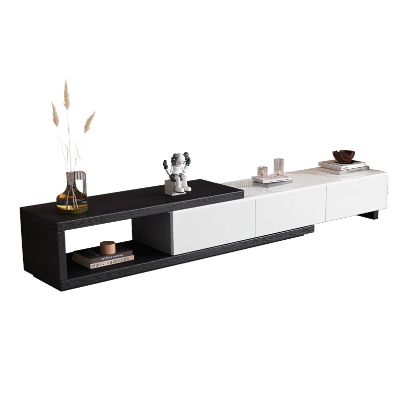 

Современный роскошный выдвижной комплект мебели для гостиной: тумба под телевизор и журнальный столик из мрамора и дерева, дизайн с каменной столешницей, новинка