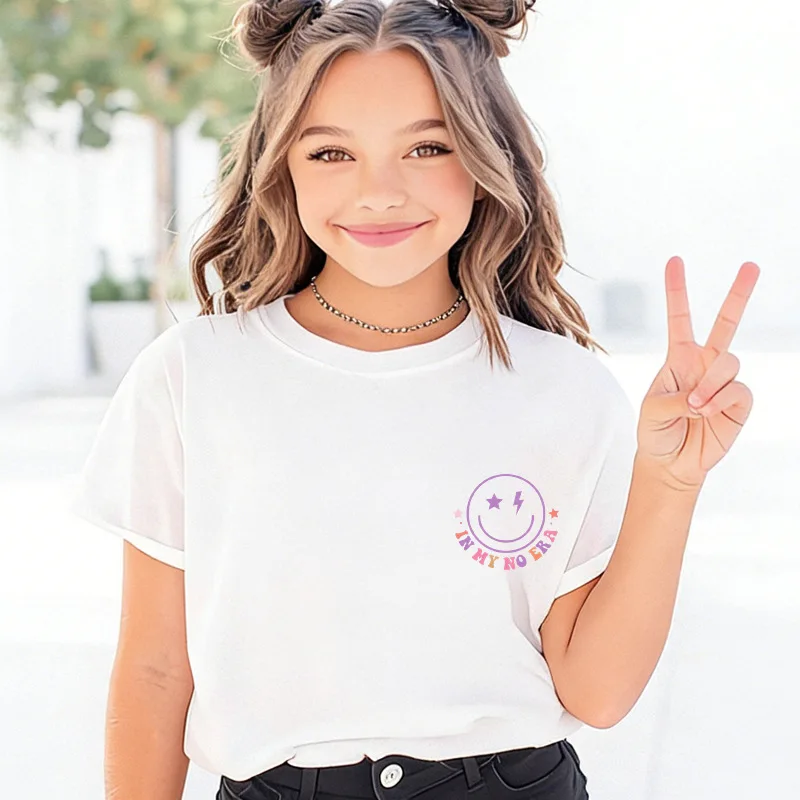 Front Back Bubble Letter Slogan Short Sleeve T-Shirt Crew Neck Chest Smile Face Graphic Back Big Colorful Text Print Unisex Tee