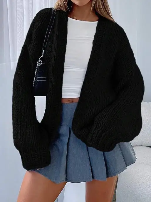 Camisola feminina 2025 outono inverno mais recente nova moda versátil malha cardigan casual solto sem fivela camisola de manga longa