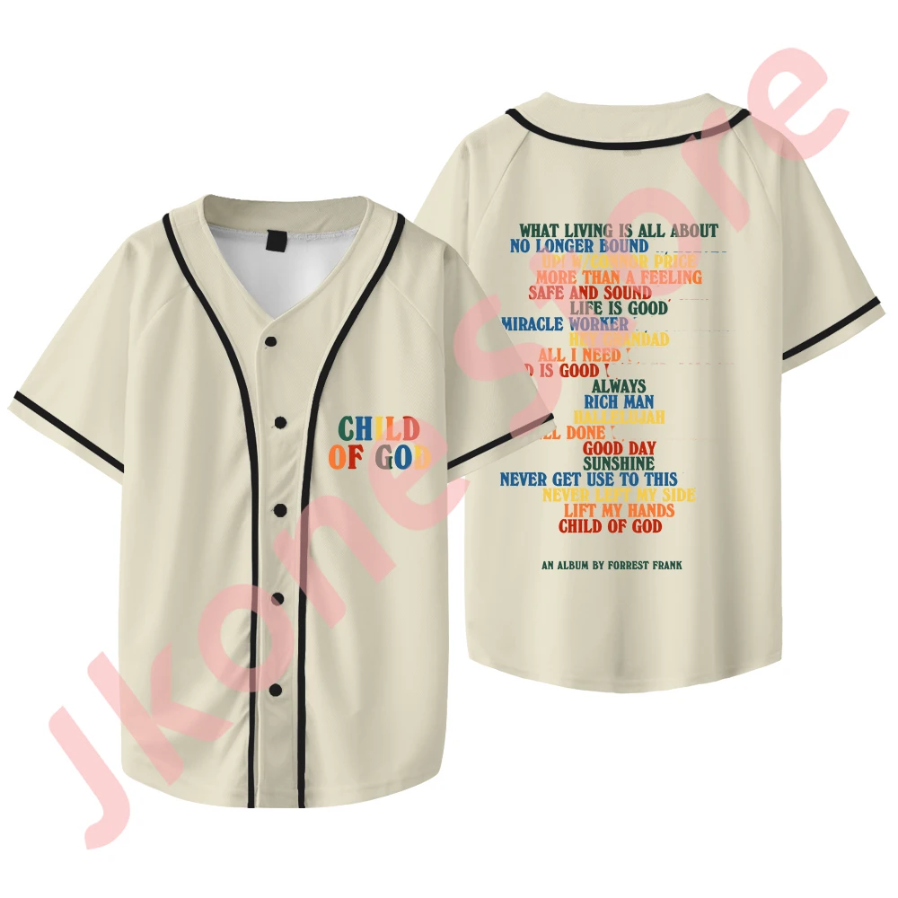 Camiseta de manga corta para hombre y mujer, chaqueta de béisbol Forrest Frank, Niño de Dios, Tracklist Merch, moda informal, Verano