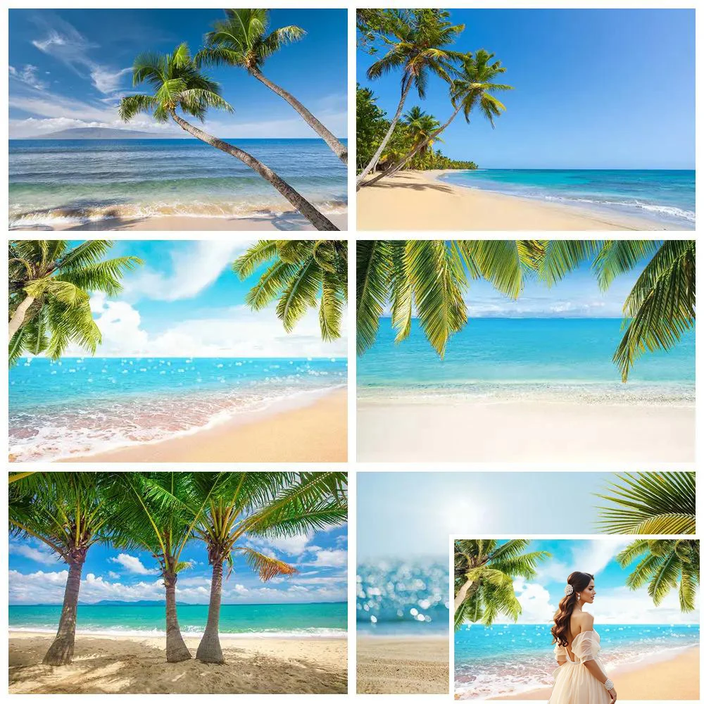 

MOON.QG Summer Beach Sea Backdrop Luau Hawaiian Tropical Birthday Photography Background Pool Ocean Seaside Wedding Backdrop