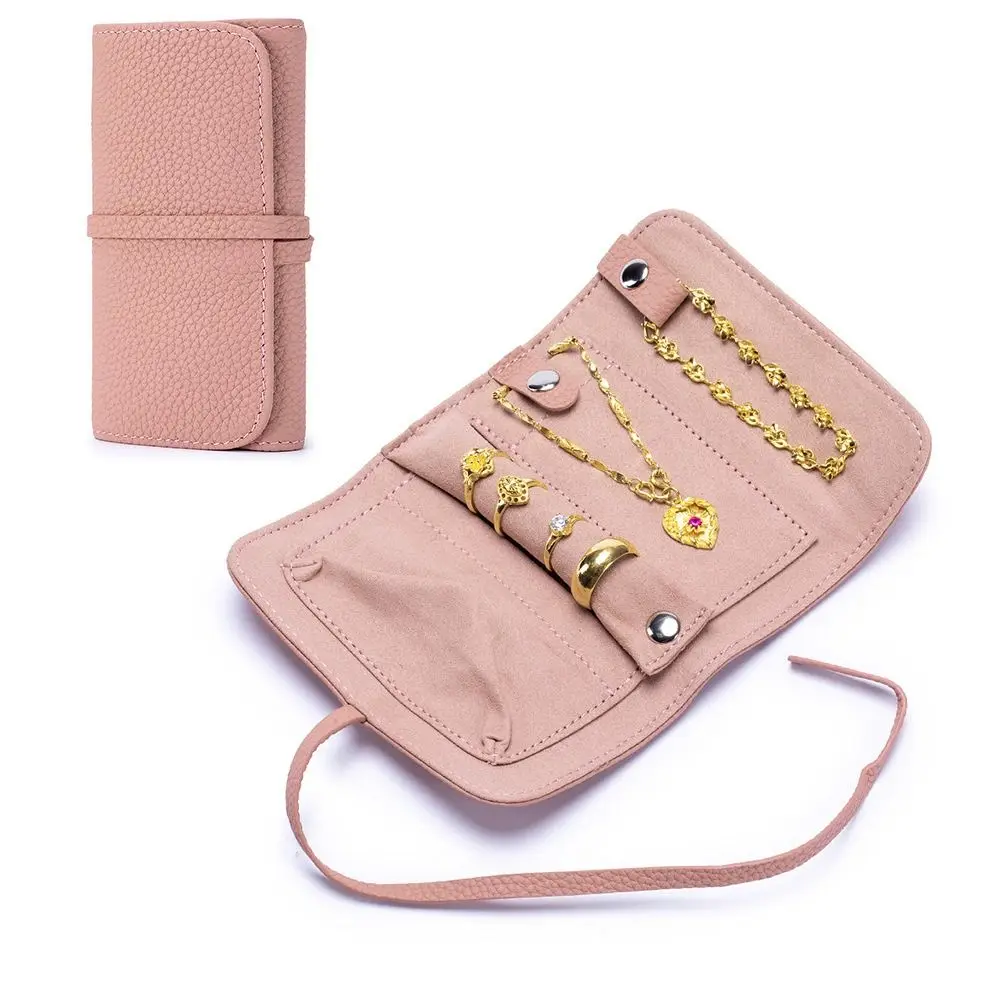 Leathers Mini Roll Foldable Jewelry Case Soft Durability Portable Storage Bag Multipocket Multifunctional Roll Up Bag Rings