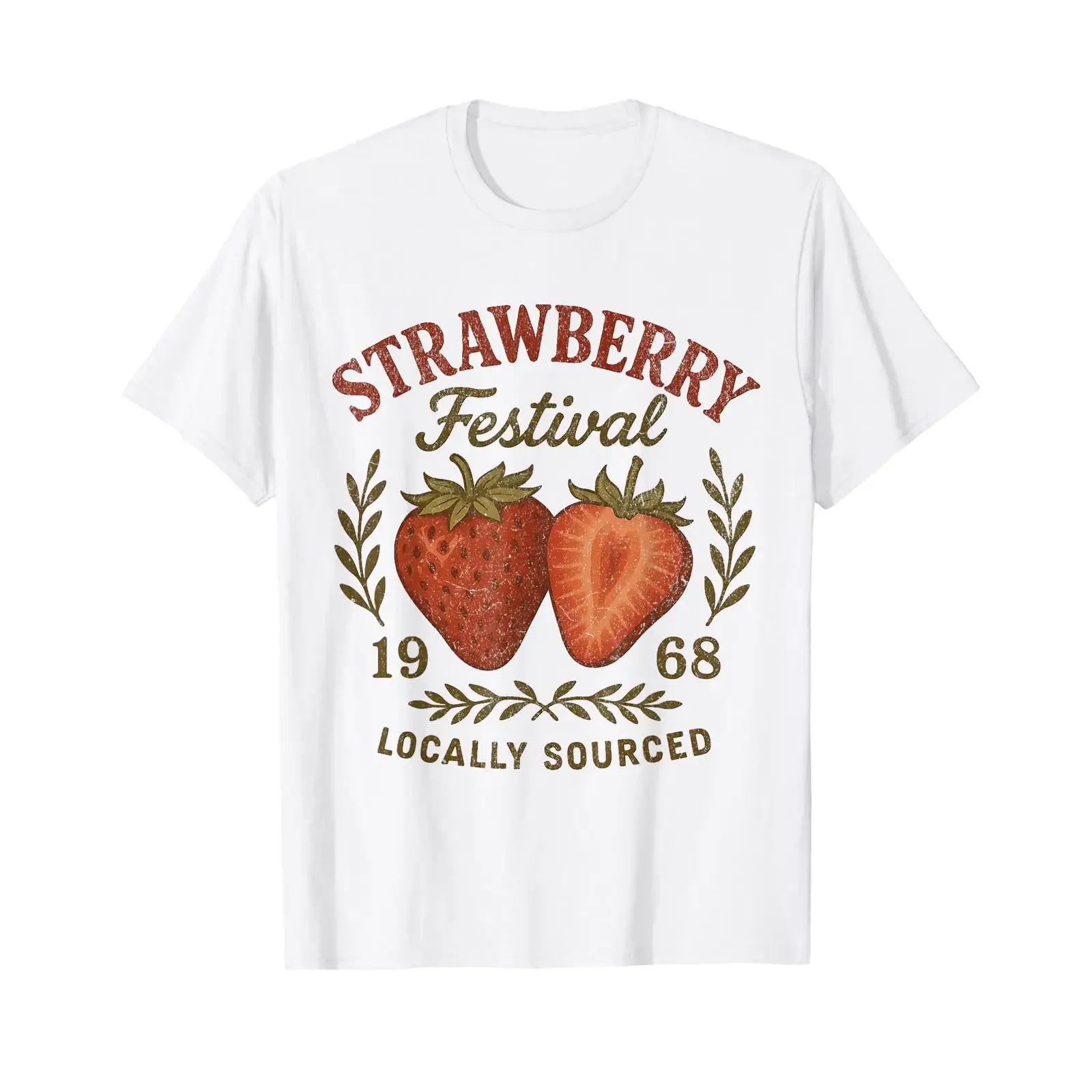 Strawberry Festival Local Sourced 1968 Retro Design T Shirt vintage Washed fashion Slightly Versatile Top For Everyday Wear