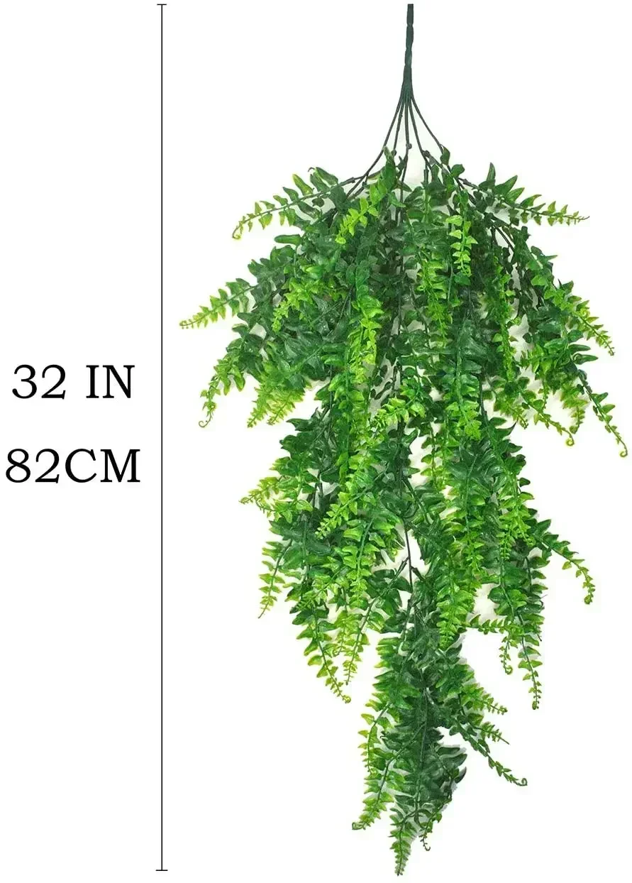 1 Pcs Artificial Plants Vines Boston Fern Persian Rattan Greenery Fake Ferns Hanging Plant Ivy Flowers Vine Outdoor UV Resistant