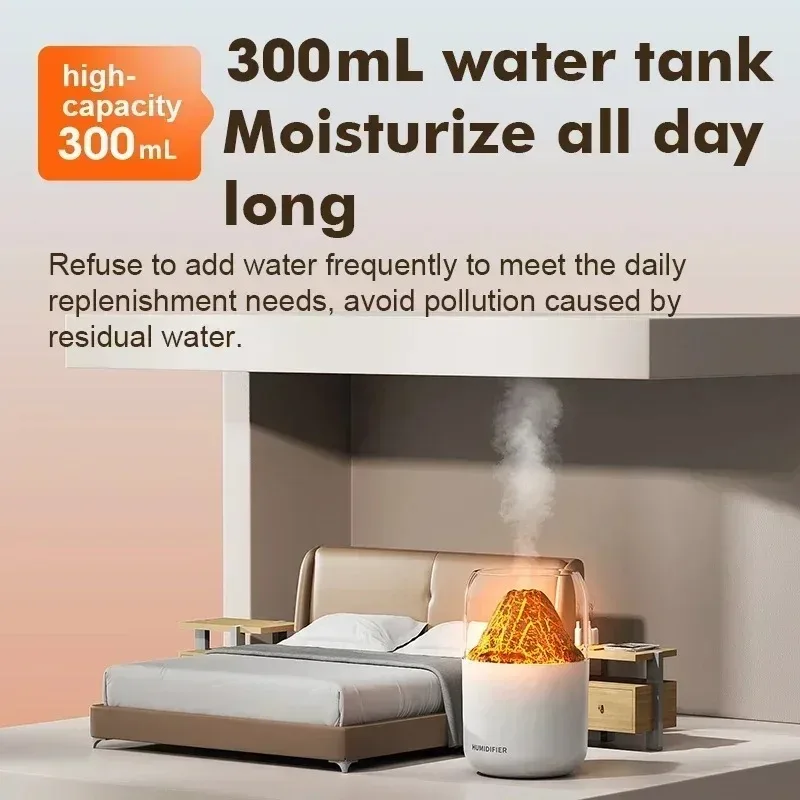 Creative Volcano Shape Cool Mist Humidifier USB Aromatherapy Diffuser with 7-Color LED Lights for Home Office