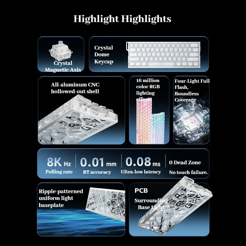 Madlion Mad Light 60 Quattro Magnetic Axis Gaming Keyboard Aluminum Cnc Case Crystal Keycaps 16m Rgb 8k Hz For E-Sports Gamers