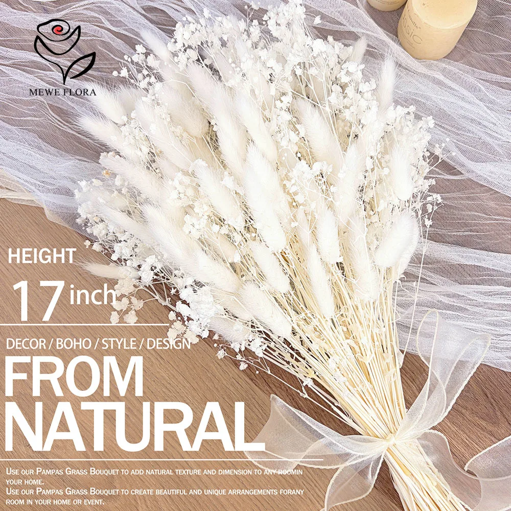 Natural Dried Gypsophila Flower Bouquets Best Boho Chic Home Decor Real Bunny Tails Grass Baby Breath Bunch Valentine's Day Gift