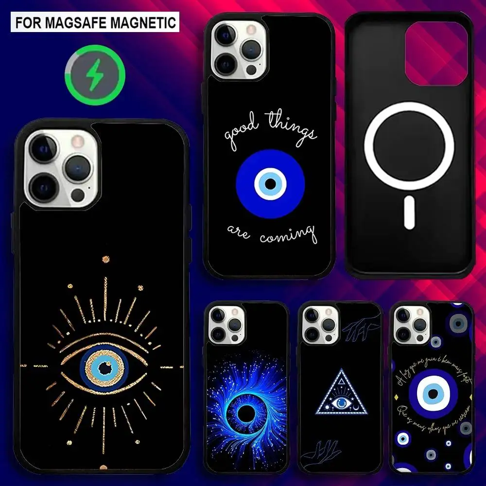 

Phone Case For iPhone 17,16,15,14,13,12,11,Pro,Max,Plus,Mini,SE4,E Magnetic Lucky Blue Evil Eye Magsafe Wireless Charging