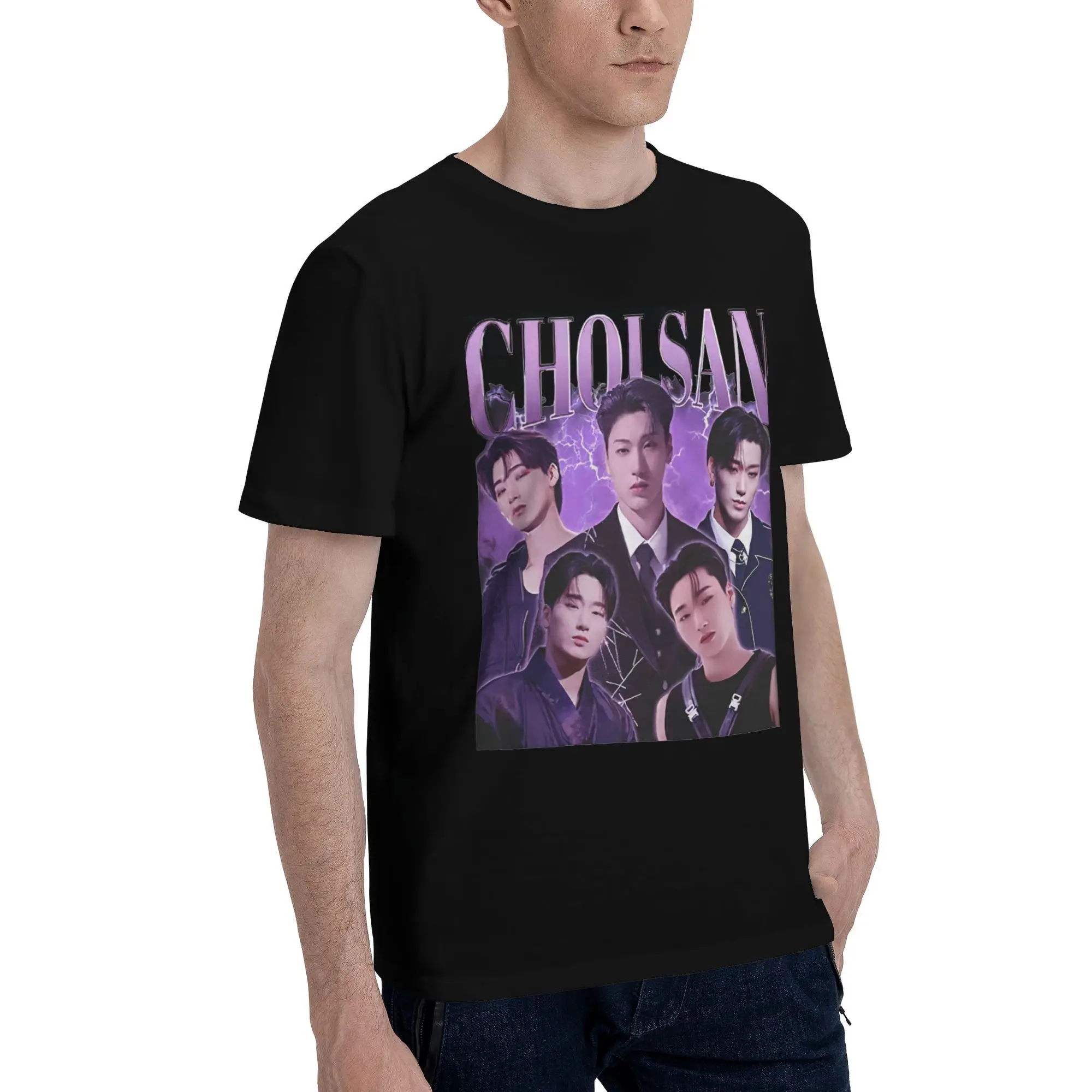 Men's T-Shirt Choi San ATEEZS  Novelty Pure Cotton Tee Shirt Short Sleeve  T Shirt Round Collar Clothing Unique