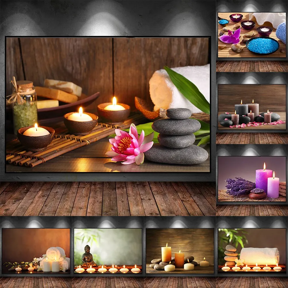 Candle Spa Zen Stone Orchid Flower Poster Canvas Painting Poster for Home Decor living room wall art for bed room