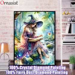 Witch 5D DIY Fairy Dust Diamond Painting Kit Full Crystal Diamond Embroidery Diamond Mosaic Art Picture Halloween Decor Sticker