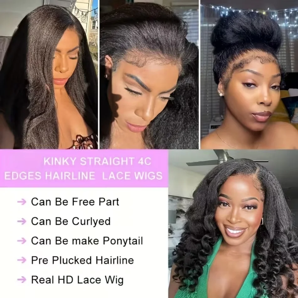 Picture 5: 40 Inch Kinky Straight 360 Full Lace Wig Human Hair Wigs Pre Plucked Hd Lace Front Wigs 250 Density Brazilian Original For Women