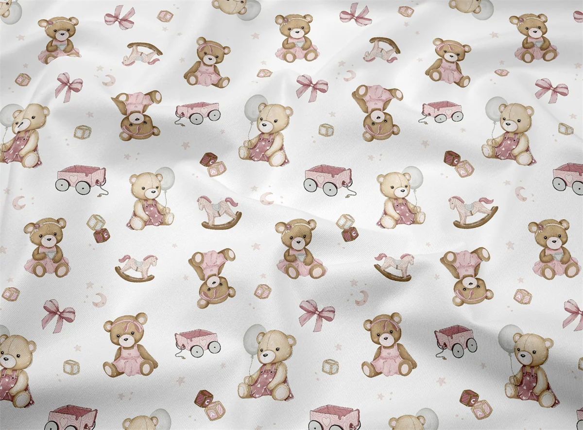 Toy Bear Balloon Retro Car Printed Cotton Fabric For Sewing Craft Cloth Quilting Baby Dress Tecido Diy Patchwork Handmade Tissu