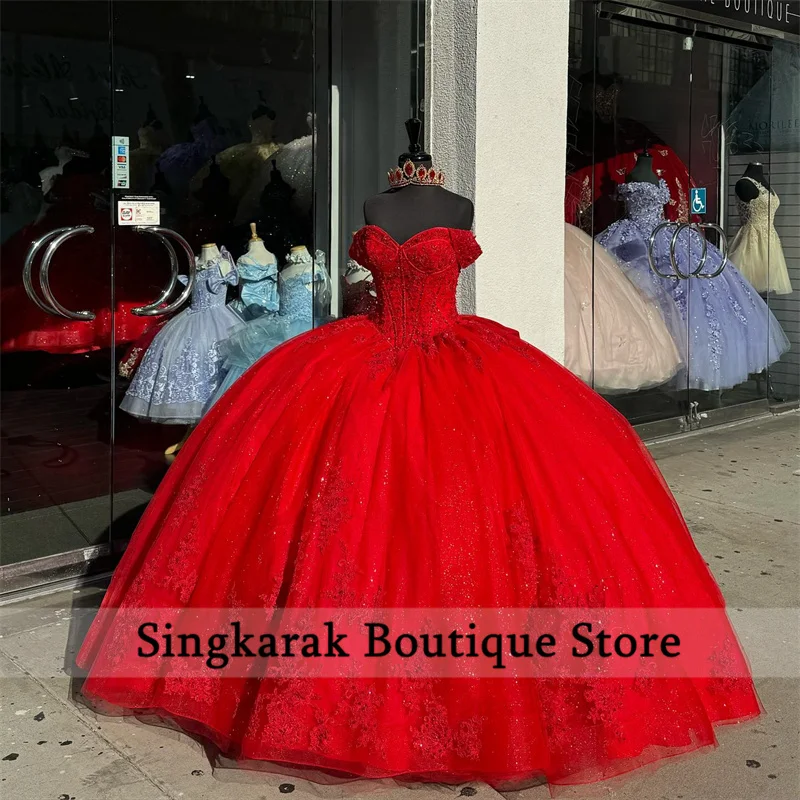 Princess Red Ball Gown Quinceanera Dresses 2024 With Bow Lace Appliques Beads Sweet 16 Dress Vestidos De 15 Anos  Customized